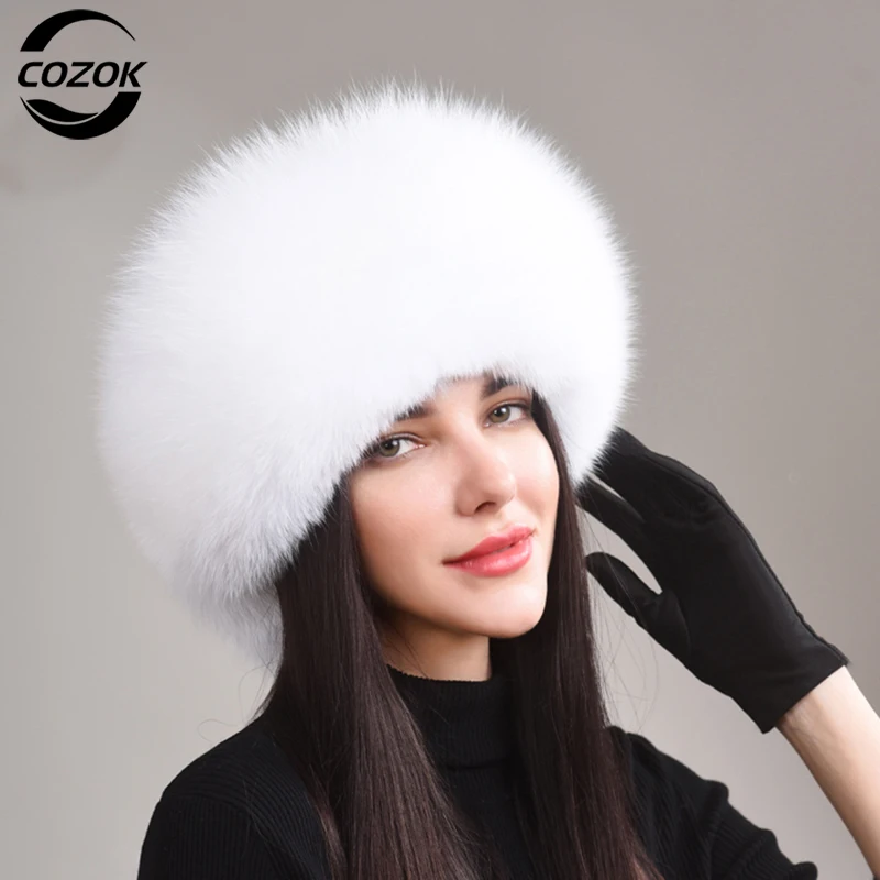 Fashion New Style Luxury Winter Russian Natural Real Fox Fur Hat 2024 Women Warm Good Quality 100% Genuine Real Fox Fur Cap