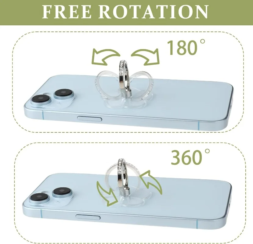 휴대전화 360용 투명 손가락 링 홀더 다이아몬드 기능 휴대폰 스탠드 범용 °   도 회전 휴대폰 브래킷 액세서리