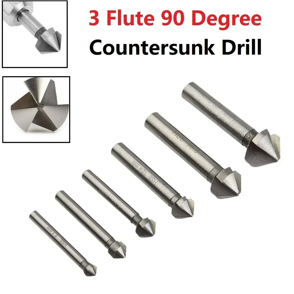 

3Flute Countersink Drill Bit 90Degree Chamfering Tools Chamfer Cutter 6.3-20.5mm Wood Metal Hole Drilling Tool Chamfering Cutter