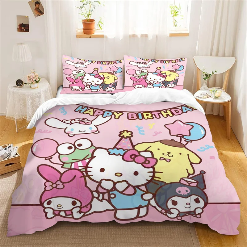 3D Digital Printing Hello Kitty Colorful Bedding Duvet Cover Cartoon Pattern Universal Children and Adult Home Room Decoration