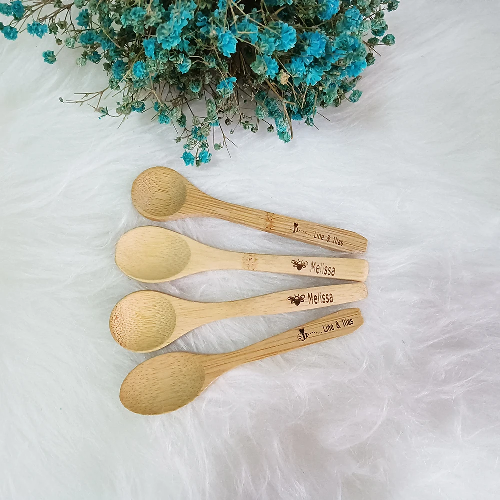 Personalized Bamboo Spoon with Engraved Name, Birthday Gifts, Party Decor, Baby Honey Spoon, Coffee Spoon, High Quality