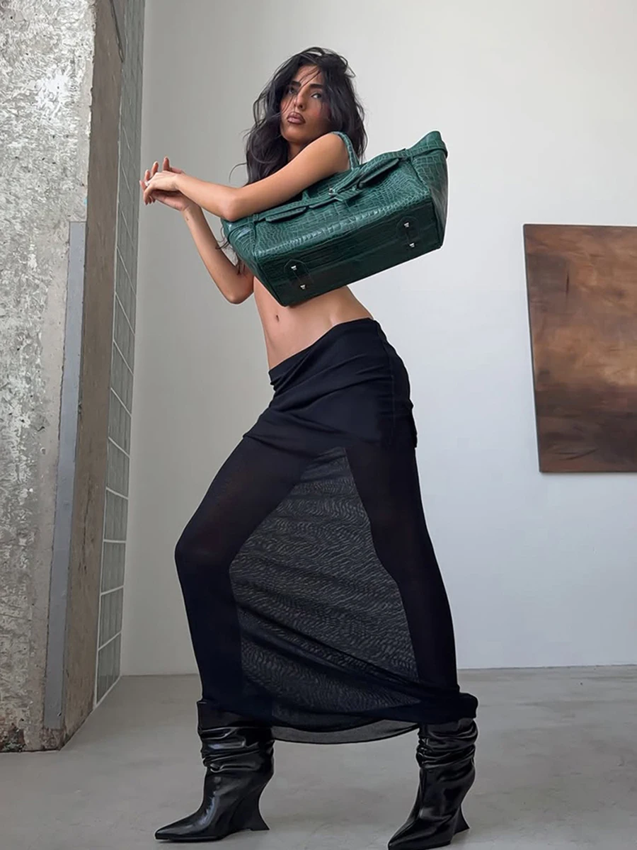 غريب دفع k Sle الحلو والتوابل لي لصق Bodycon تنورة المرأة Ele سليم صالح تنورة طويلة البوليستر مايكرو مطاطا