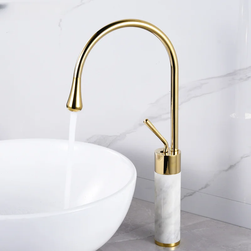 

Full copper marble gold basin top basin wash basin brushed gold hot and cold water faucet