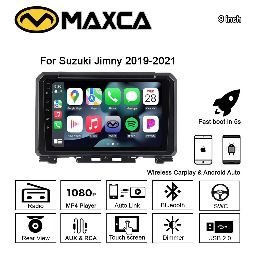 MAXCA 9 inch Suzuki Jimny Wireless Carplay Android auto 2 din Radio Mirrorlink Multimedia Player