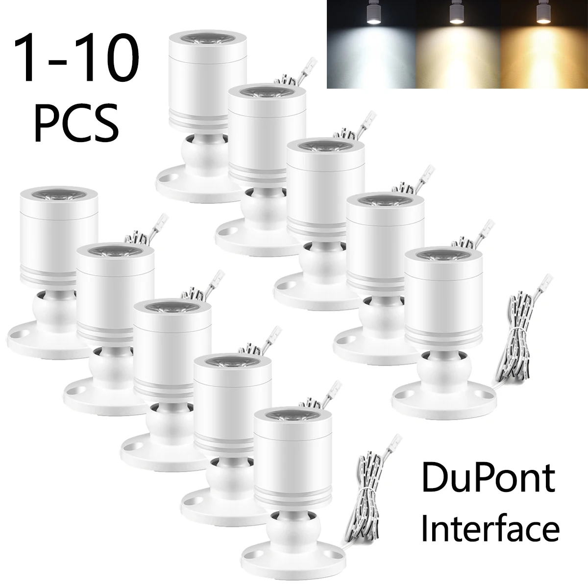 1-10pcs Decor LED Spotlight 12V 3W Aluminium White Shell Cabinet Light with DuPont Interface,for Door Entrance Wall Lighting