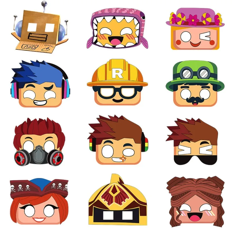 

12PCS Game ROBLOXS Theme Series Paper Mask Cartoon Exquisite Creativity Cute Print Mask Birthday Party Photo Props