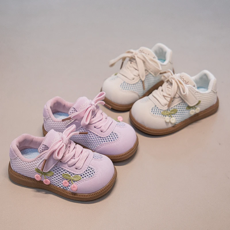

YUYIN Baby Toddler Mesh Sneakers Spring and Summer Edition with Cherry Blossom Decorations Non-Slip Soft Flat Mesh Sports Shoes