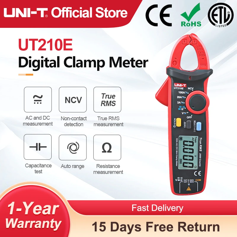 UNI-T Mini Digital Clamp Meter UT210E 100A AC/DC Current Clamp Ammeters Amperometric Clamp Multimeter