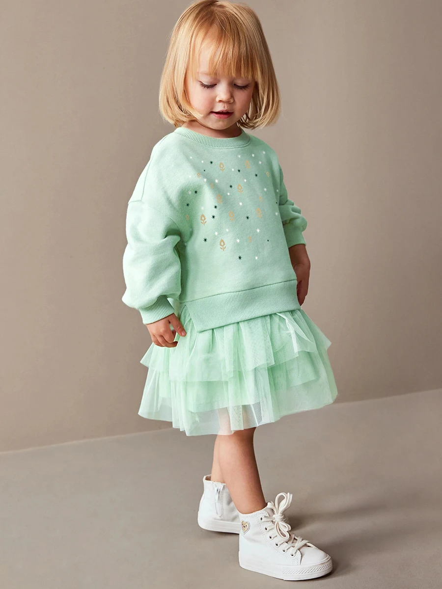 

Girls' autumn and winter skirt long sleeved mesh and velvet new children's princess skirt