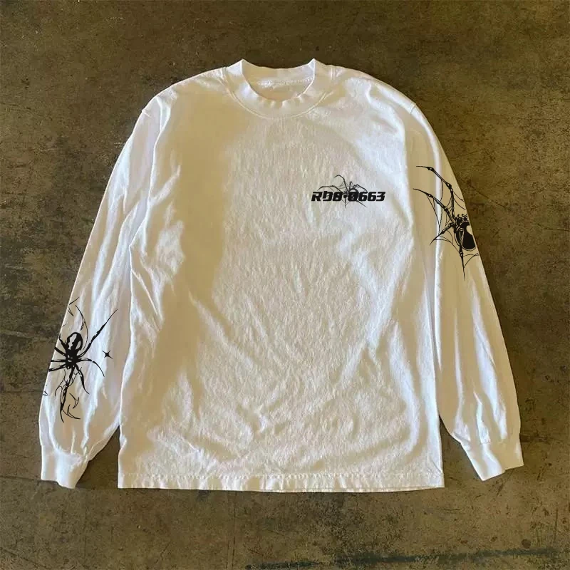 Heavyweight 310g Pure Cotton Long Sleeve T-Shirt American Retro Oversize Streetwear Versatile Miao Xiu Story T-Shirt