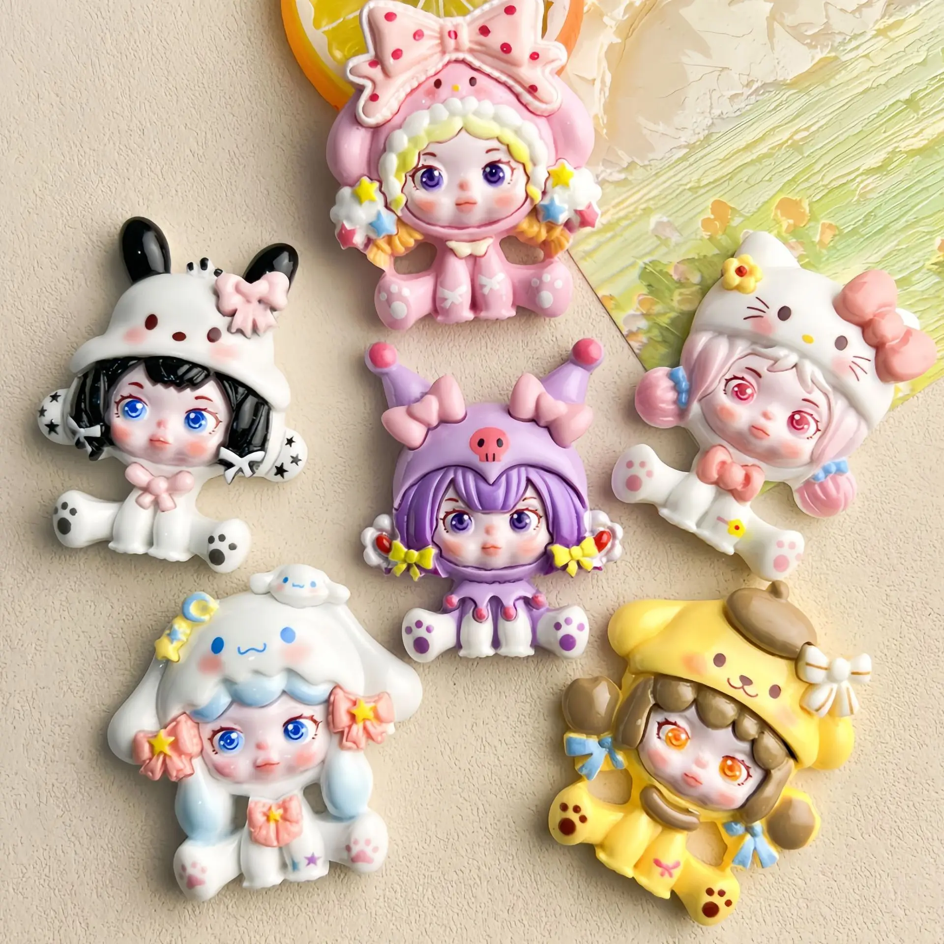 2Pcs Cute sanrio girl series Cartoon Resin Flatback Handmade Resin Accessories Crafts Materials Scrapbooking Embellishments