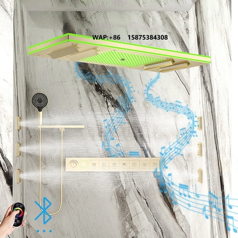 7 Functions High Pressure Shower Diverter 120*40cm Bathroom Ceiling Rain Waterfall Spray LED Music Shower Sets