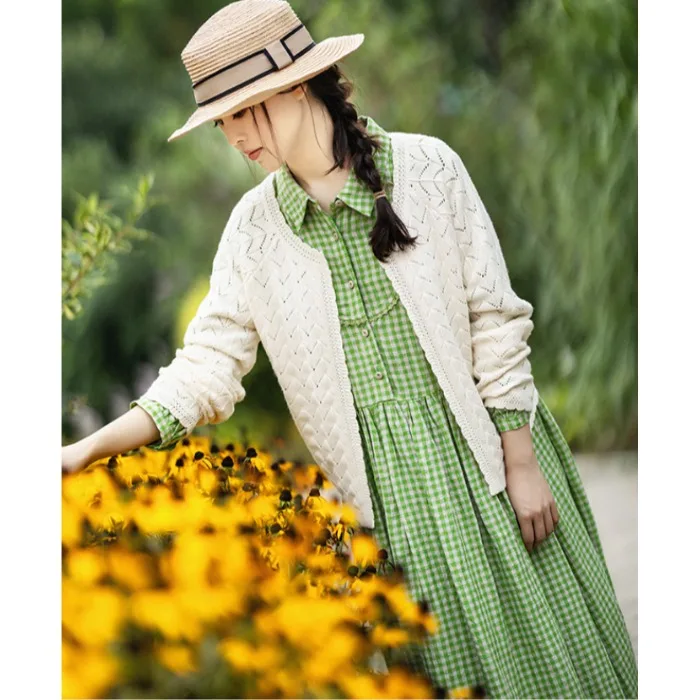 Długa lniana spódnica damska na jesień i zimę, w kratę, długa spódnica, uniwersalna spódnica w kształcie litery A, elegancka.