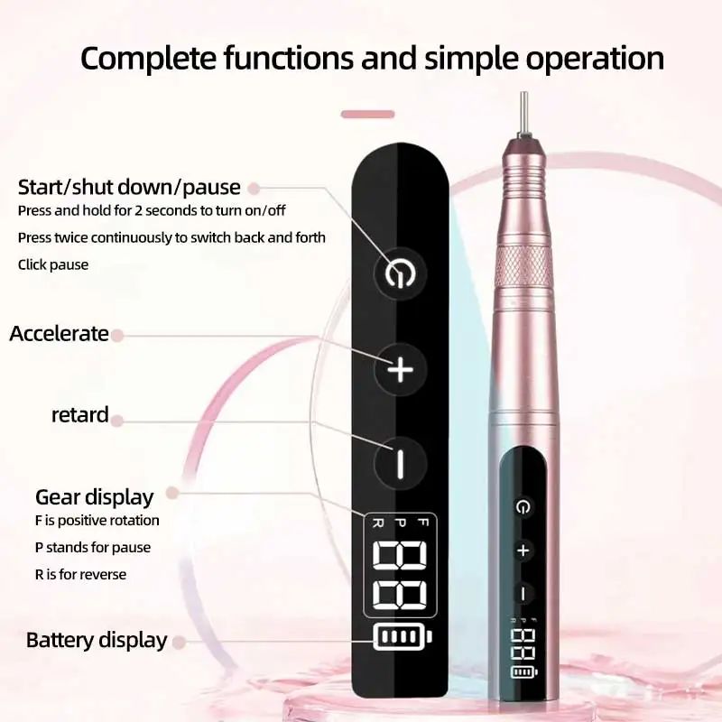 Trapano elettrico portatile per Manicure elettrico 35000RPM tipo-C ricarica smerigliatrice per unghie lucidatura macchina per Nail Art con Display LCD