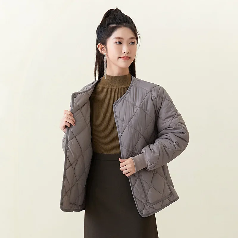 Ladies Winter New Fashion Thin Solid Color Loose Warm Padded Jacket, Casual Fleecing Single-breasted Jacket with Pockets Women