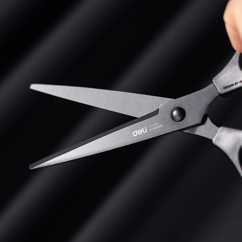 กรรไกรใบมีด DELI สีดํา 170 มม. - Ultra Sharp ไม่เหนียวเหนอะหนะสําหรับกระดาษ ผ้า และงานฝีมือ