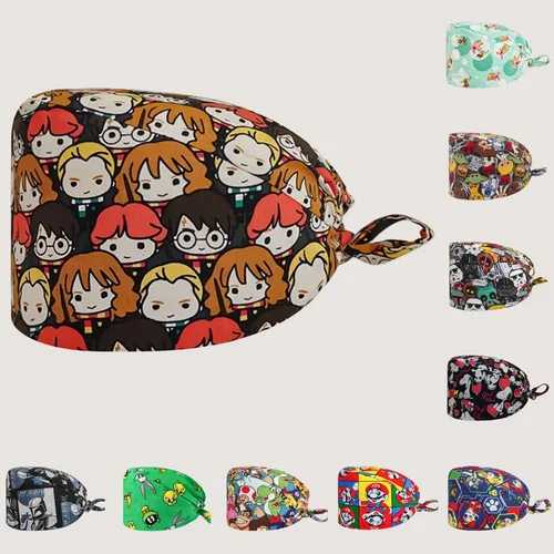 Gorros médicos de dibujos animados para quirófano, gorro estampado para cabeza de enfermería, gorro exfoliante de dentista Unisex, gorro quirúrgico para Hospital y mascotas