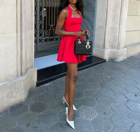 

Summer 2025 New Solid Color Sleeveless Square Neck Off Shoulder Dress for Women, Elegant A-Line Sleeveless Hanging Neck Dress