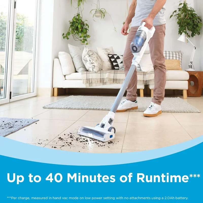 BLACK+DECKER Stick Vacuum Aspirapolvere verticale leggero ricaricabile senza fili con luci da pavimento a LED, multisuperficie