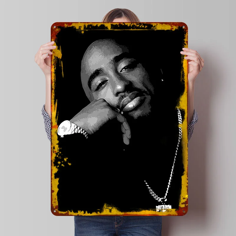 Tupac Shakur Portrait Printed Poster Customized Wall Art Retro Vintage Metal Tin Signs for Decoration Bedroom Decorations Decor