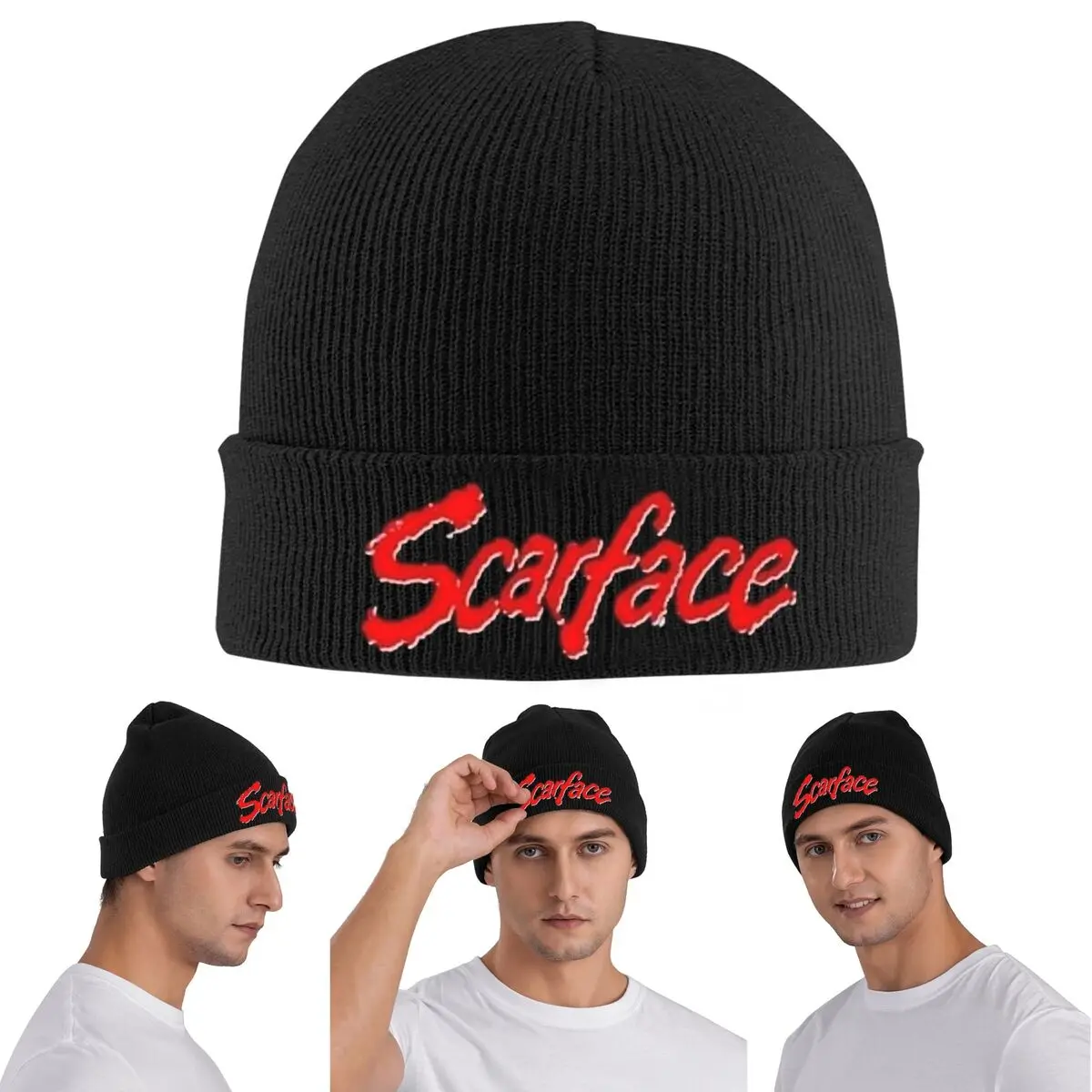 

Теплая вязаная шапка с логотипом Scarface, зимняя вязаная шапка с капюшоном, шапочки Skullies, шапки в стиле хип-хоп для унисекс