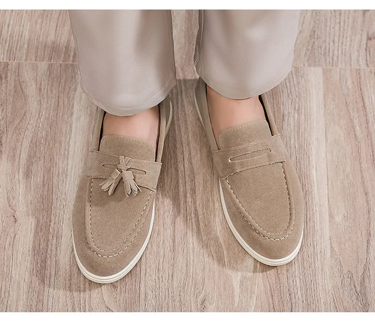 Herren Flache Slipper aus Mattiertem Wildleder 2025 Komfortable Rutschfeste Modische Loafer Leichte Trendige Outdoor Freizeitschuhe – Detail 10