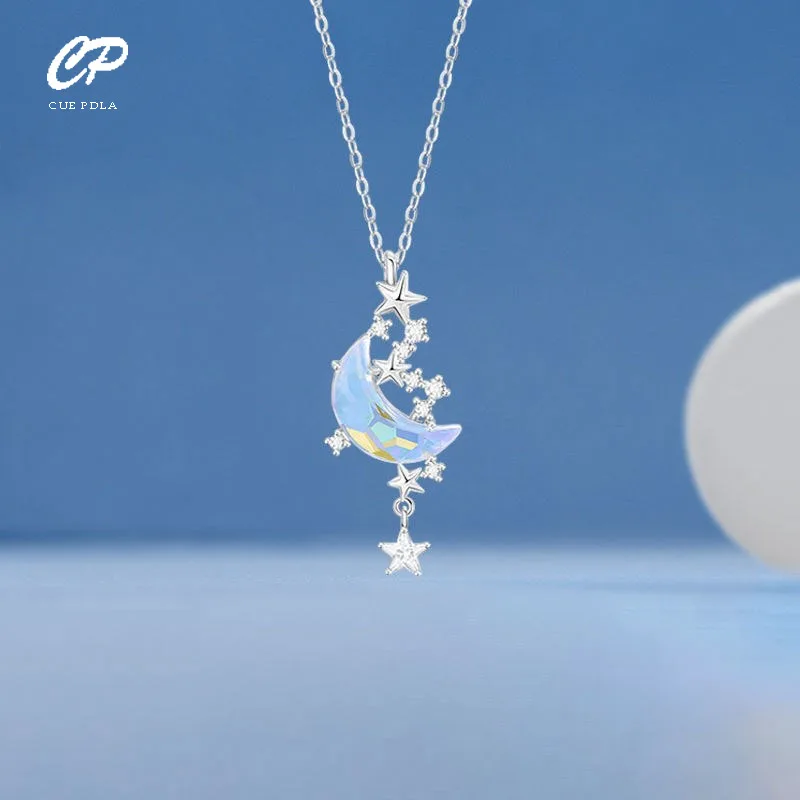 Moon Splash Galaxy Zircon Necklace Female Chain Short Clavicle Chain Temperament Simple Moon Neck Necklace