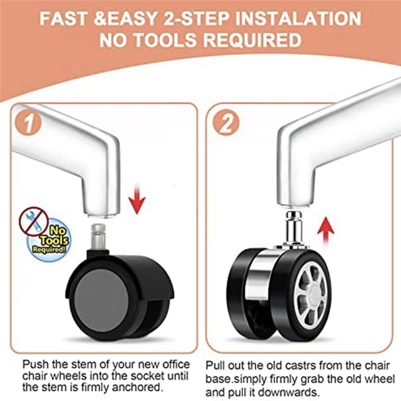 

ABSS-Office Chair Caster Wheels Replacement Spare Parts Caster Desk Chair Wheels, Rolling Wheels , Chair Casters For Hardwood Fl
