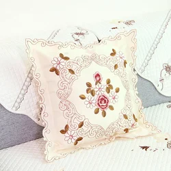 2pcs Cushion Cover Pillowcase Bedroom Square 45X45cm European Luxury Embroidered Rose Flower Sofa Car Cushion Wedding No Filler