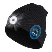 LED Beanie Hat Flashlight Stocking Cap with Light Warm Knit Hat Unisex LED Hat Light Wireless Bluetooth 5.0 Headlamp Head Light