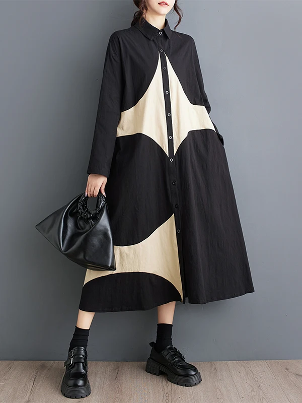 Ele Frühling Herbst Lose Lange Sve Gedruckt Casual Einfache frauen Dr Button Detaillierung Bequeme Atmungsaktive A-linie Rock