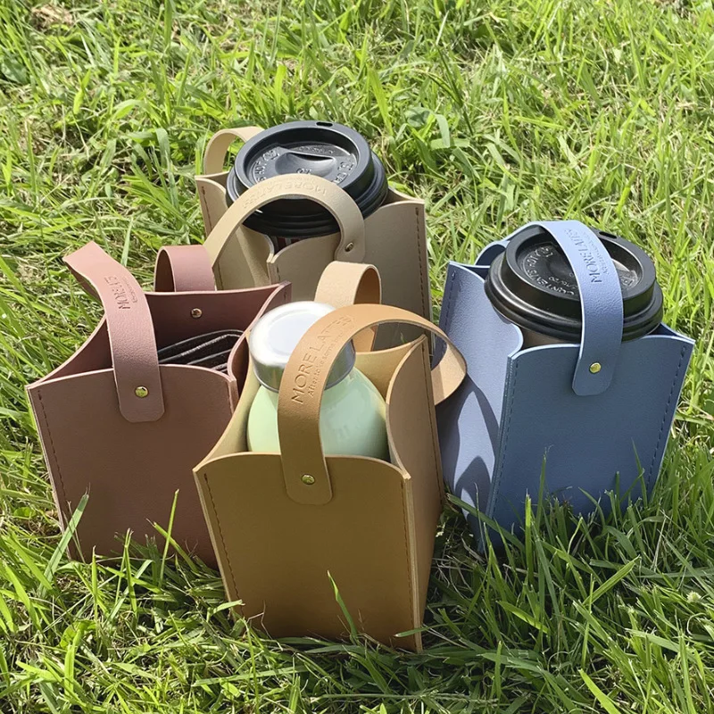 Leather Water Bottle Cover Case Environmental Coffee Tea Handbag Insulated Bag Thermos Cup Pouch Portable Waterproof  Cup Set