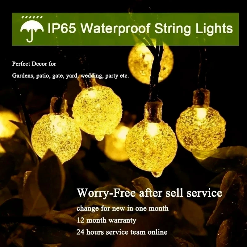 Led Solar String Lights Outdoor Crystal Fairy Light with 8 Modes Waterproof Solar Powered Patio Light for Garden Party Decor