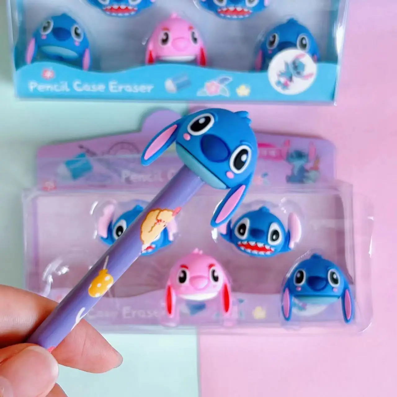 Disney Lilo & Stitch Eraser Cute Cartoon Stitch Lipstick 5 Pcs Shape Eraser Fun Press Eraser School Supplies Stationery Gift