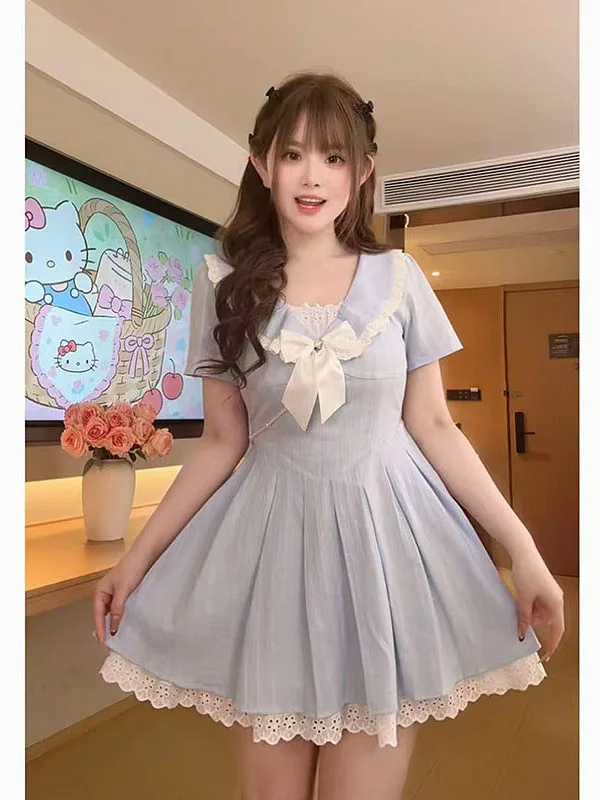

plus Size White A-Line Pleated Skirt Dress Women's Summer Slimming Cloud Sweet Dream Pure Desire College Style Dress