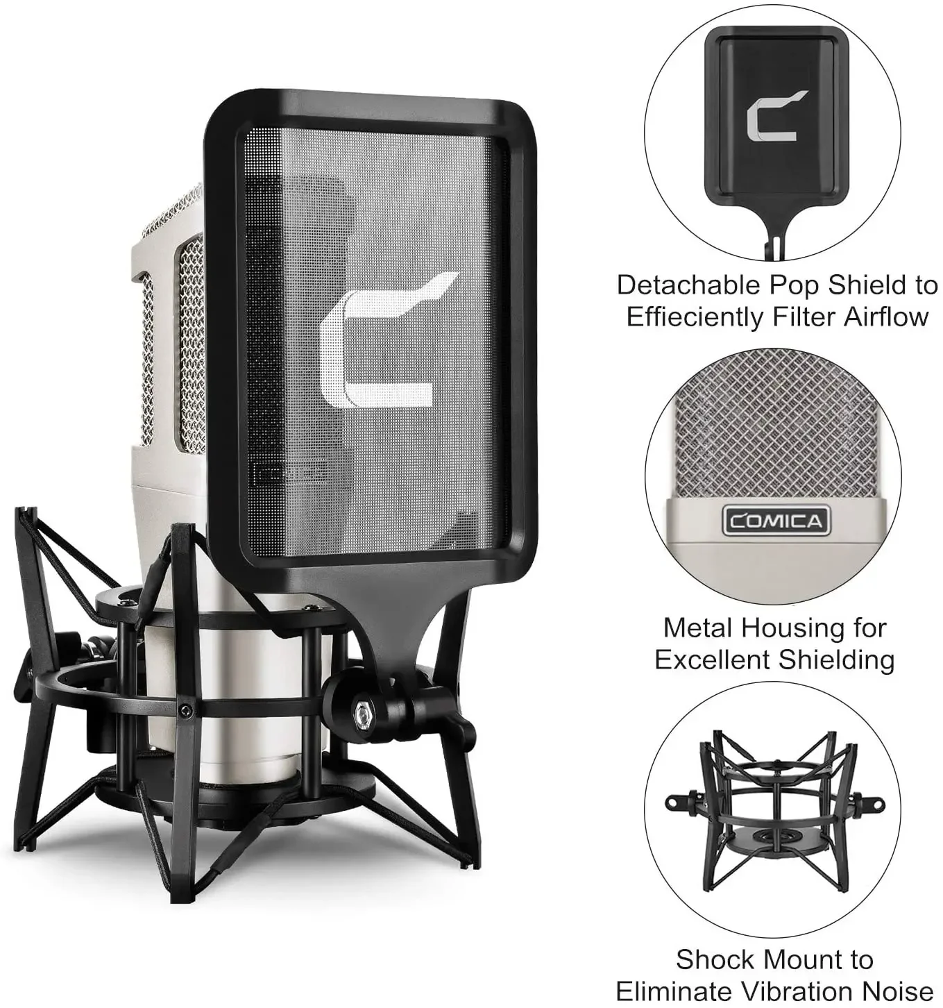 COMICA STM01 Professional XLR Condenser Cardioid Microphone Support 24V/48V Phantom Power with Large Diaphragm, All Metal Shield