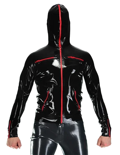 Latex Gummi rubber tight fitting jumpsuit jacket outdoor sports camping casual top S-XXL