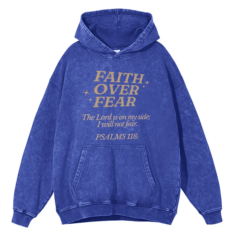 Faith Over Fear Letter Printing Washed Hoodie Men Warm Distressed Tops Casual Cotton Sweatshirt Autumn Basic Retro Sportswears