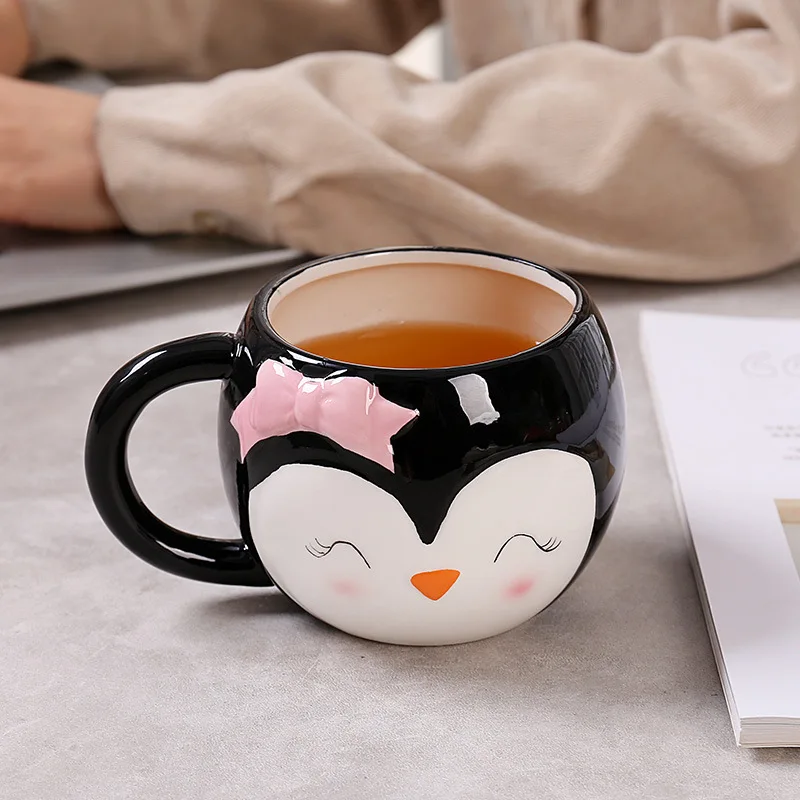 Cartoon Ceramic Cup Penguin Shaped Mug Cute Penguin Milk Cartoon Office Cups Drinkware Christmas Gift