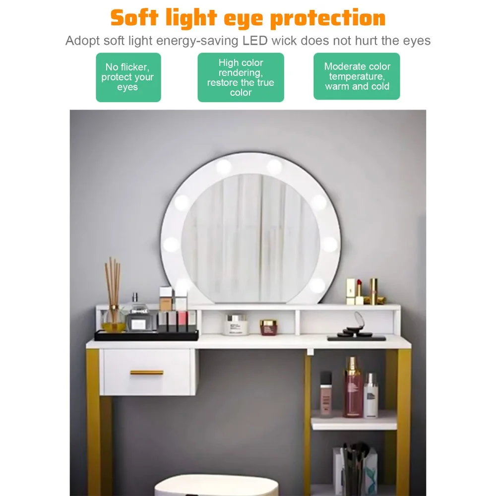 6PCS/10PCS Durable Dimmable Brightness Vanity Mirror Light Bulb USB 5V Mirror Front Lights LED Makeup Lights Dressing Table Use