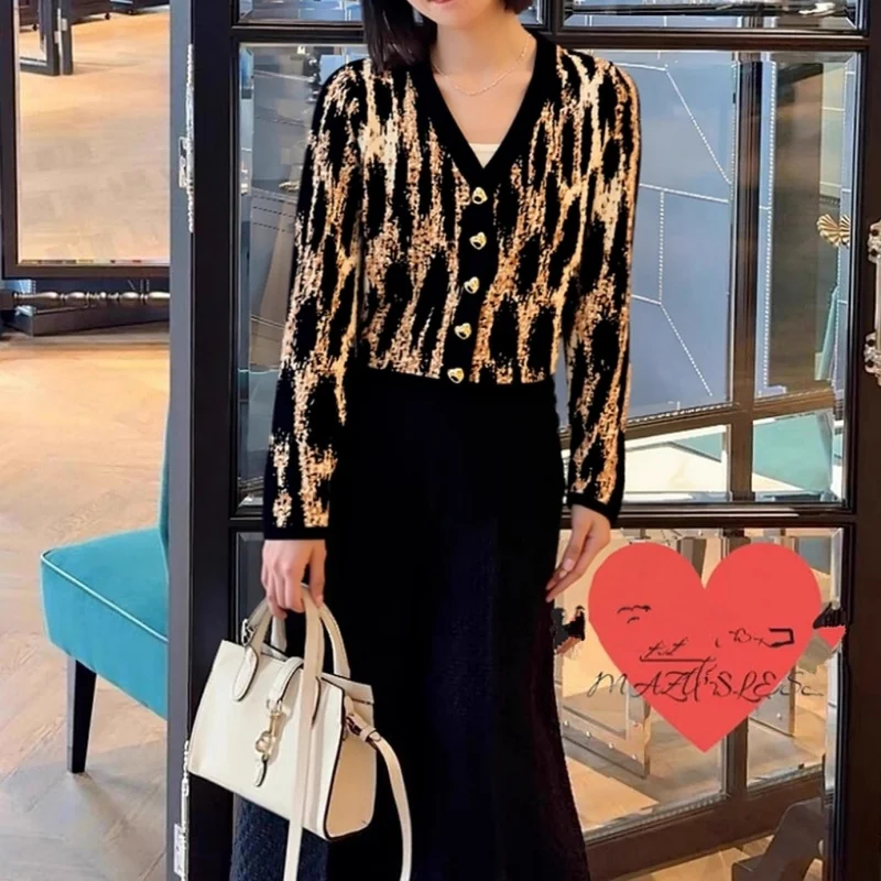 

Осень 2023, женское трикотажное платье с круглым вырезом и леопардовым принтом, с короткими рукавами, Y2K, модная повседневная юбка трапециевидной формы высокого качества в стиле ретро