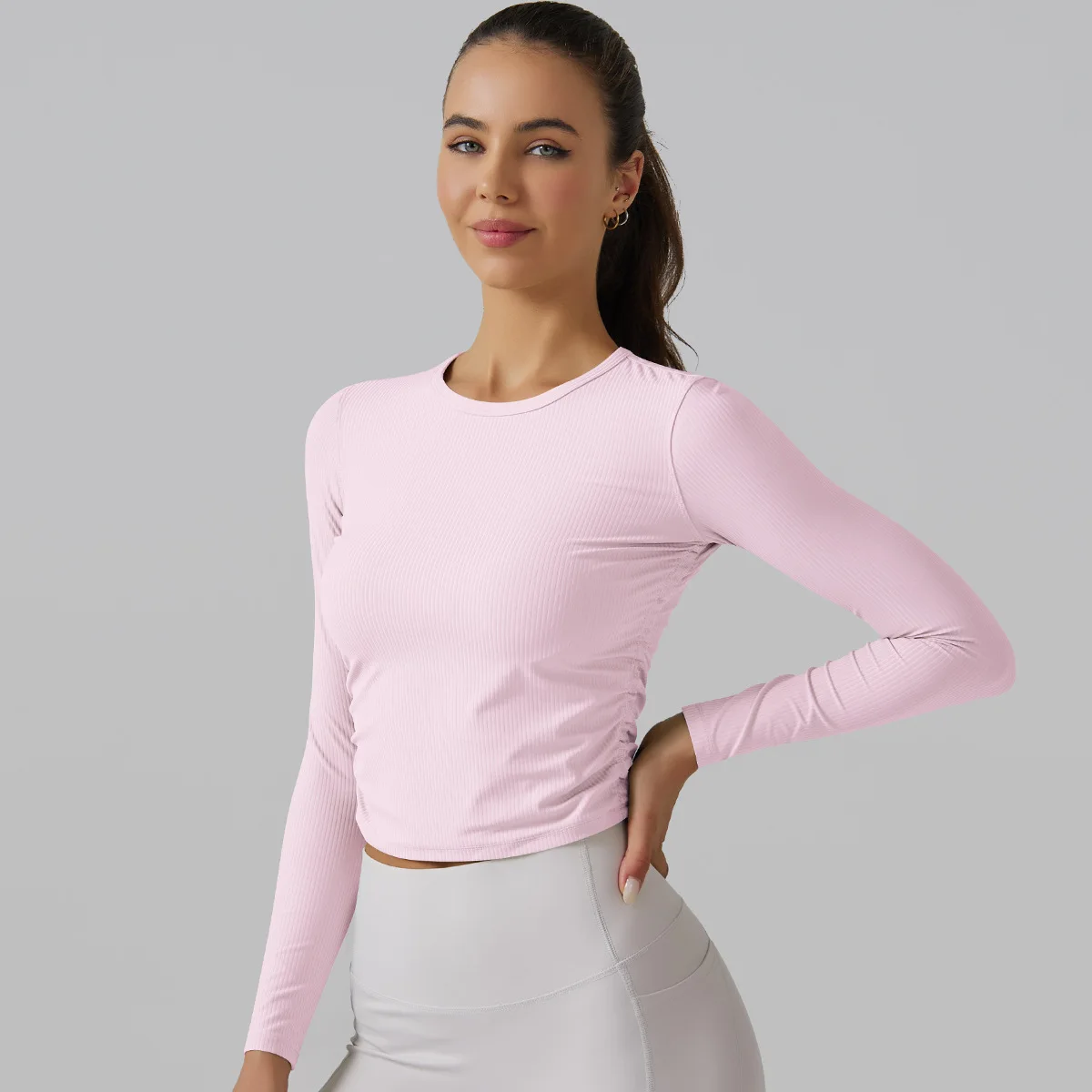New Seamless Knitted Solid Color Thread Sports Yoga Long Sleeved Gym Running Fitness Top for Women Outdoor Exercise Bodybuilding