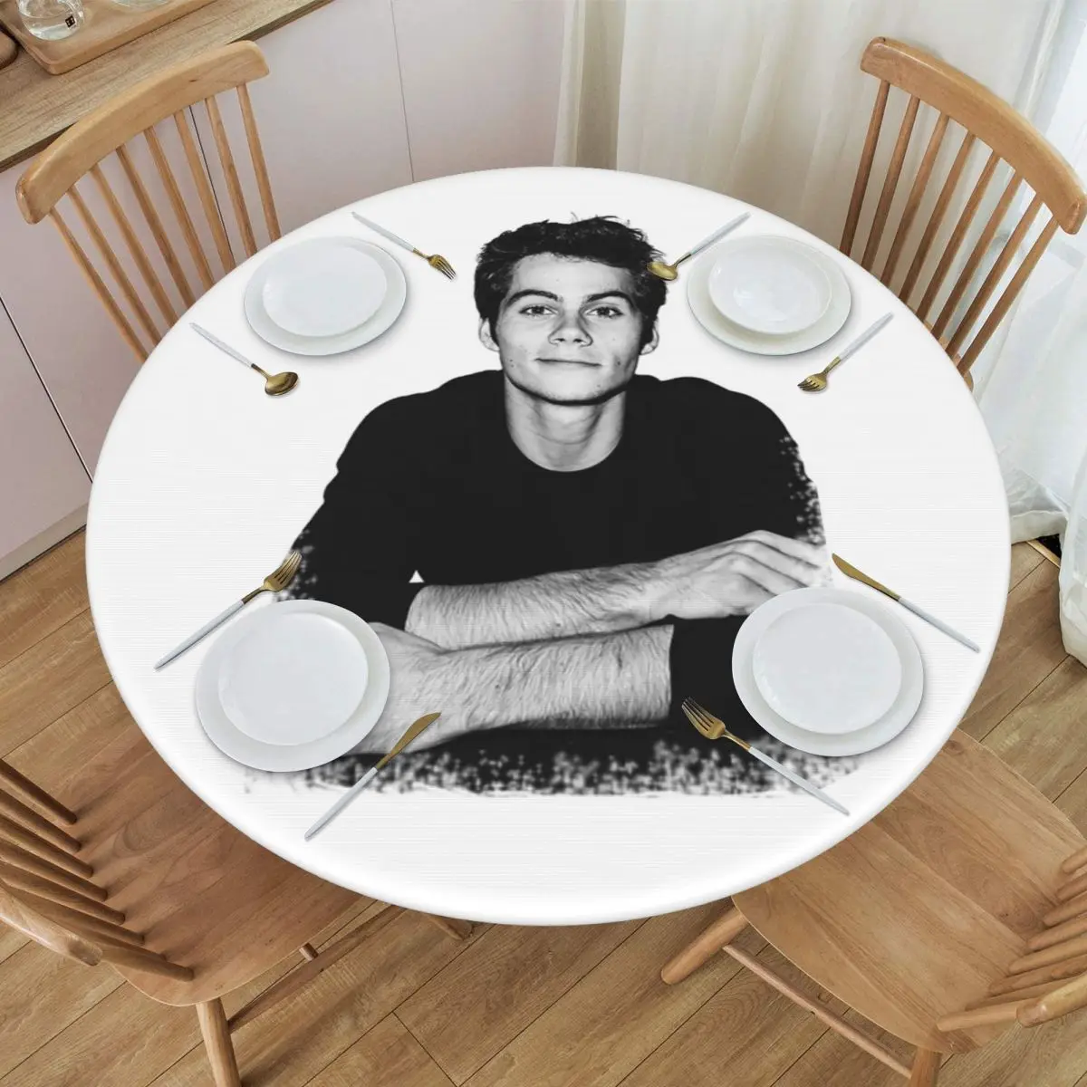 Dylan O'Brien Waterproof Round Tablecloth Oilproof Table Cloth for Kitchen Events Dining Table Cover