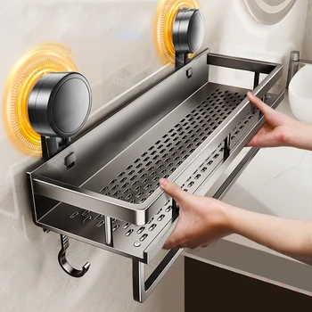 No Drill Suction Cup Suction Bathroom Rack Bathroom Shelf Toilet Space Aluminum Hanging…