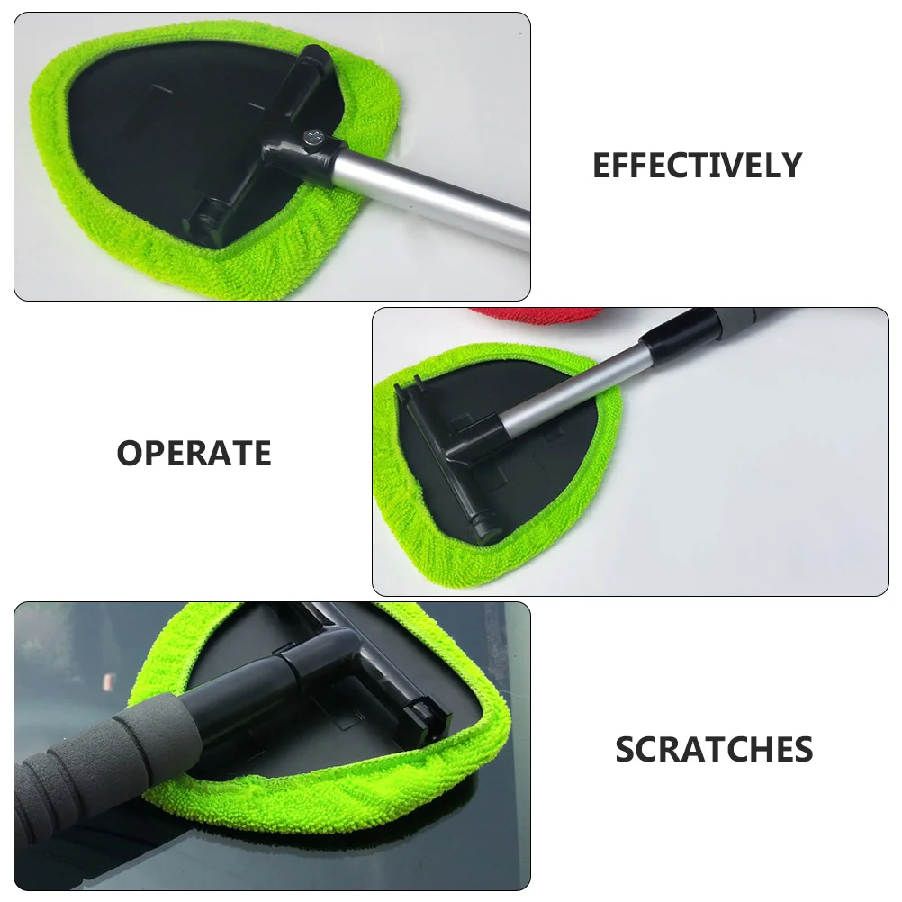 

2pcs Windshield Cleaning Brush Auto Windshield Wash Tool Car Glass Wiper Extended Handle 180° Swivel Head Reusable Cloth Pad