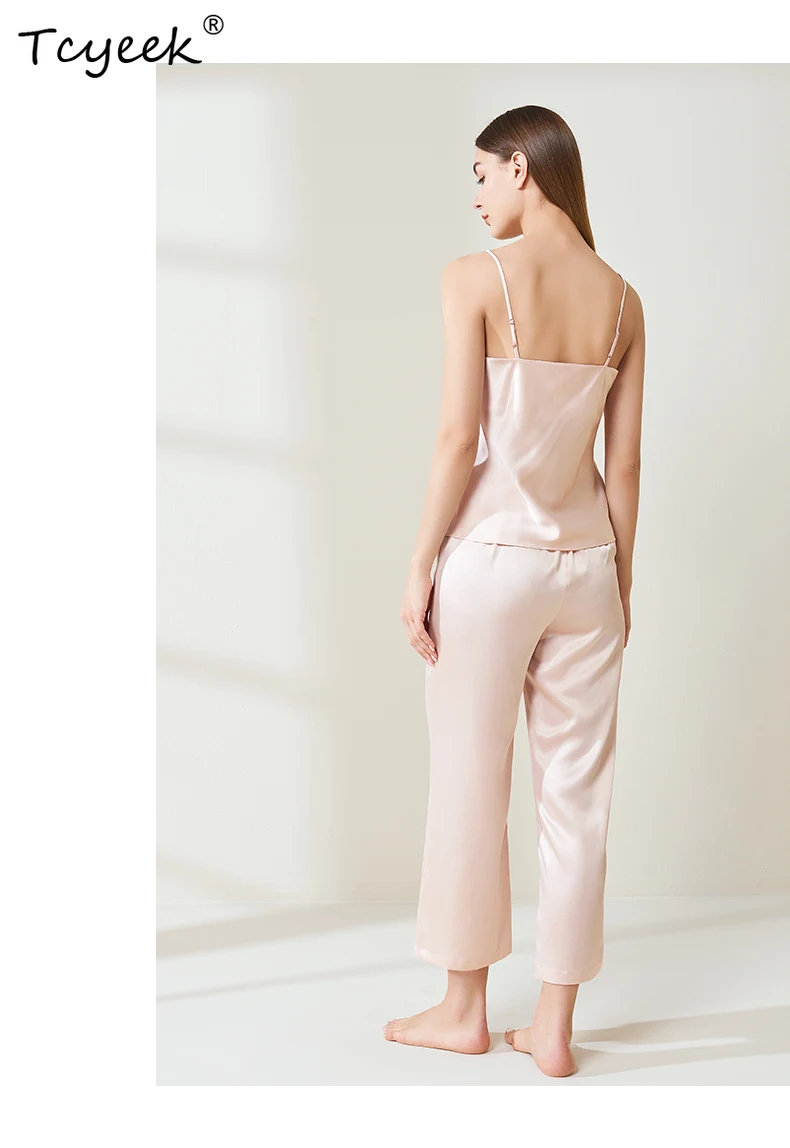 

Tcyeek, 22MM 100%Real Silk Pajamas Set, Women's Camisole Pants, Satin Sleeping Home Clothes, 2024 Summer Autumn S478140QM