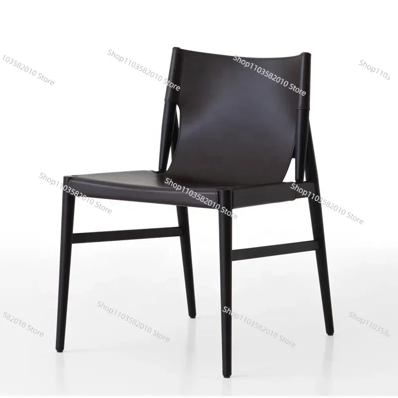 #Nordic Solid Wood Dining Chair Saddle Leather Chair Fashion Simple Restaurant Hotel Cafe Chair Leisure Negotiation Chai
