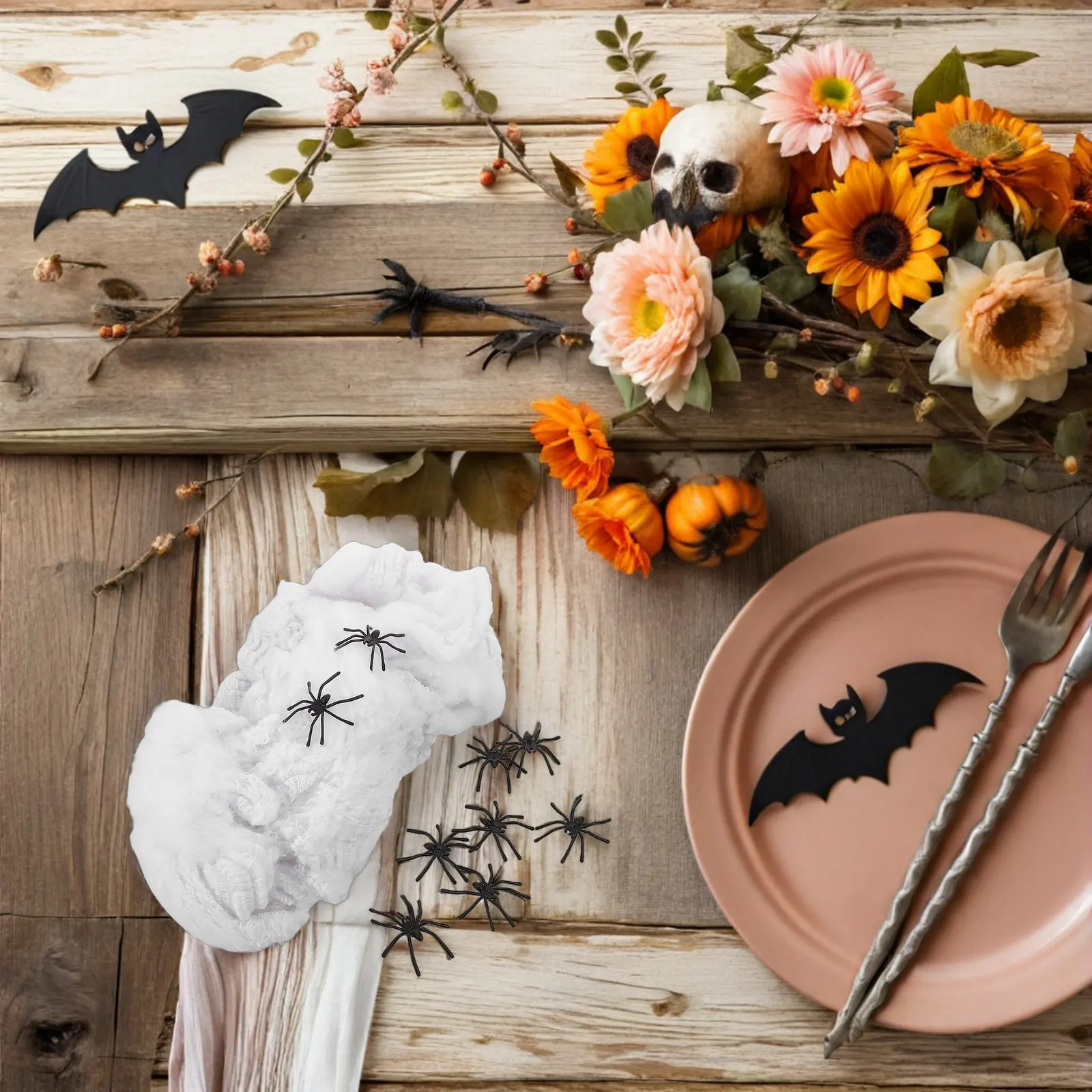 1 juego de decoraciones de arañas para Halloween, arañas realistas, telarañas blancas suaves de fibra de algodón para fiestas, decoración de espíritus malvados y accesorios de terror.
