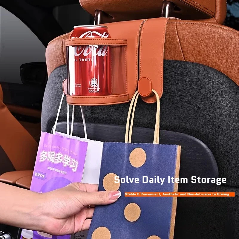 For Car Seat Back Dual Hooks with Cup Holder, Drink & Milk Tea Storage Bag Organizer, Auto Rear Seat Storage Box