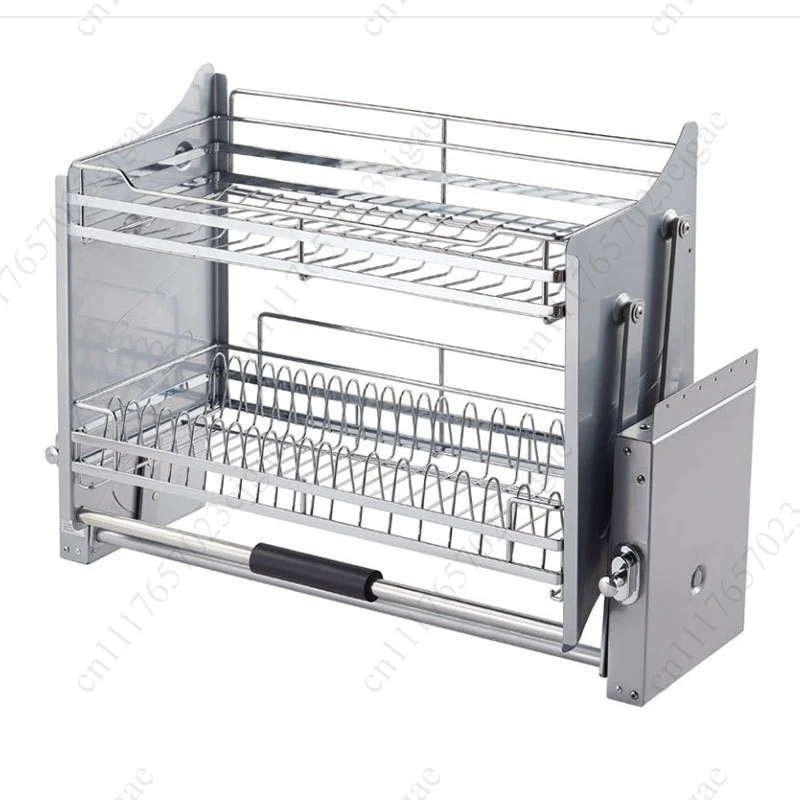Kitchen Cabinet Pull‑Down Elevator Basket Wall Cabinet Lifting Storage Rack Seasoning Dish Organizer
